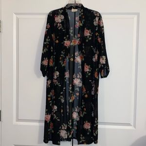Floral open front duster